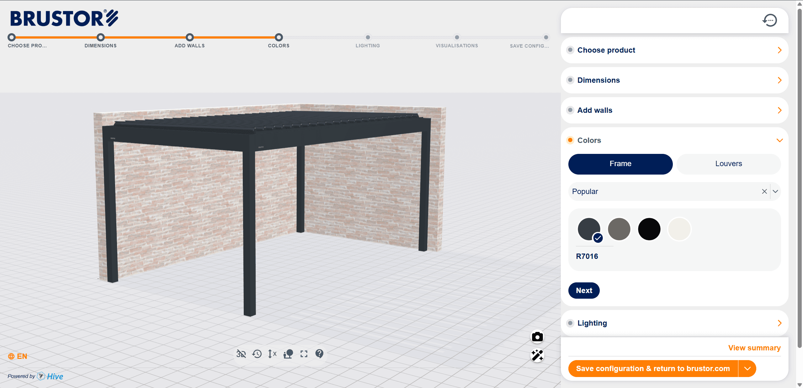 Brustor Patio Roof 3D Configurator