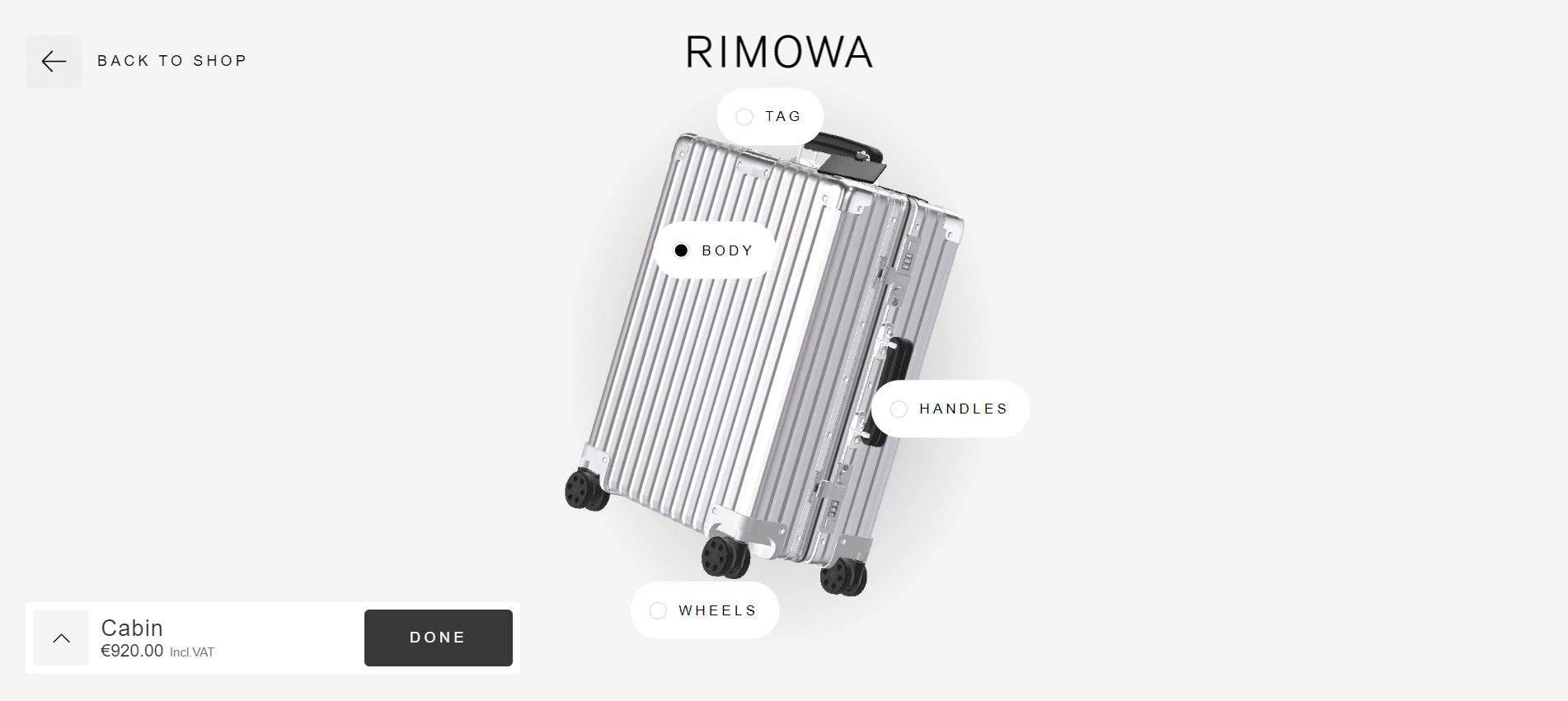 Rimowa Suitcase 3D Configurator